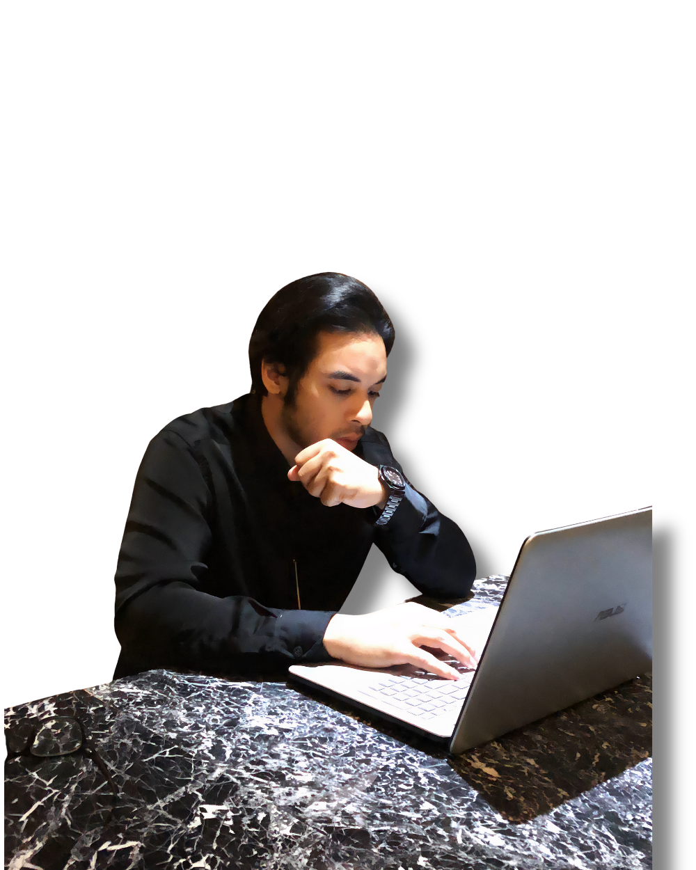Nabeel working with laptop for real estate appraisal